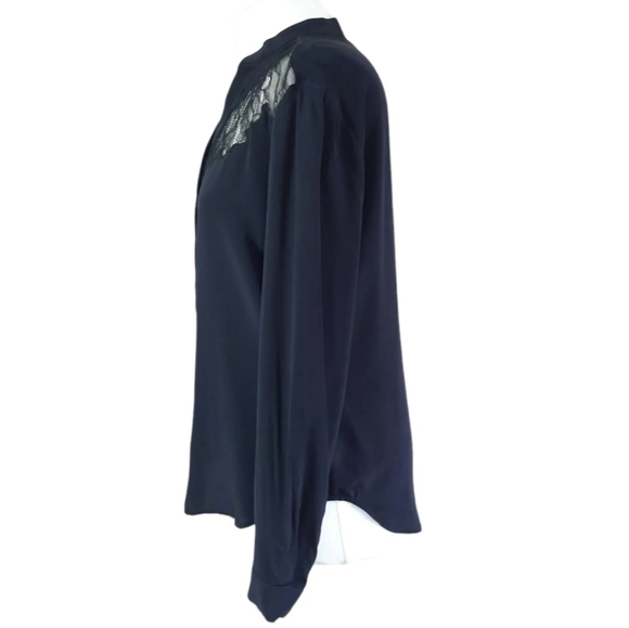 AllSaints Mystic Blue 100% Silk & Lace Kite Shirt Blouse UK Size 8 - Picture 7 of 10